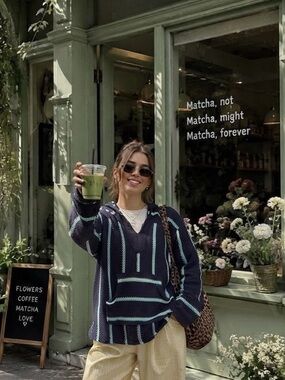 Vintage Havana Striped Hooded Tunic Top in Purple & Green